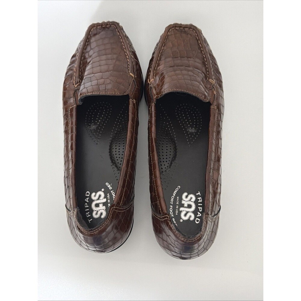 SAS Joy Slip On Loafers Croc Embossed Leather Womens Sz 8.5 M Brown Shoes NWOT - Picture 7 of 11